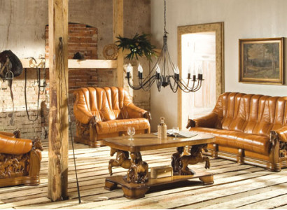 Wohnzimmer Sofagarnitur Couch Sitz Sofa Leder Holz 3+2 Set Garnitur Neu